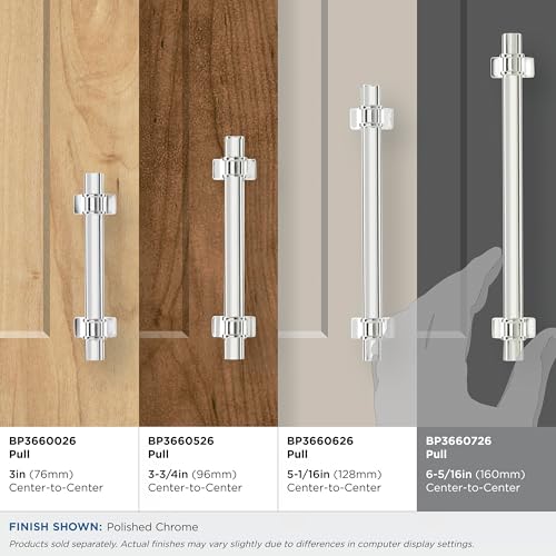 Image of Amerock | Cabinet Pull | Polished Chrome | 6-5 /16 inch (160 mm) Center to Center | Davenport | 1 Pack | Drawer Pull | Drawer Handle | Cabinet Hardware