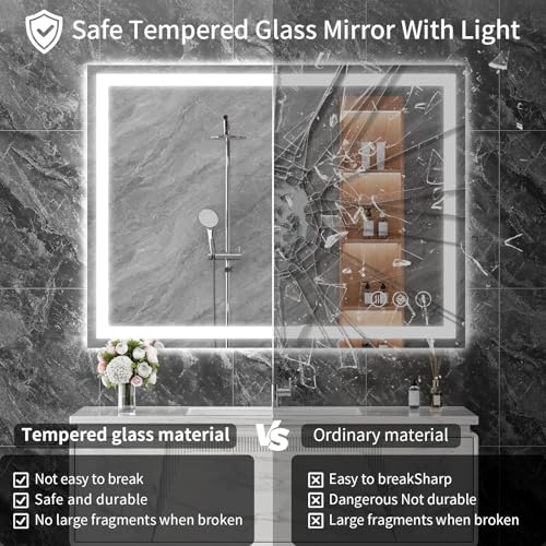 Image of Koonmi 26x38 LED Bathroom Mirror, Backlit + Front Lit, LED Bathroom Mirror with Lights for Wall, 3 Colors, Anti-Fog, Dimmable Brightness, Memory Function, Tempered Glass
