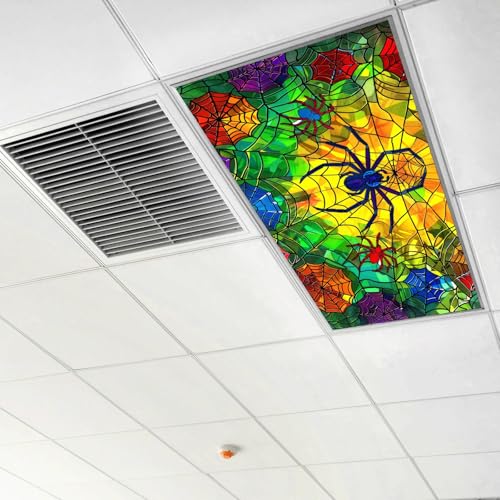 Image of 2ft x 4ft Fluorescent Light Cover Decorative Spider Yellow Green Ceiling Light Filters - Easy Setup for Classroom Office Hospitals Home Ceiling, Reduce Glare & Flicker