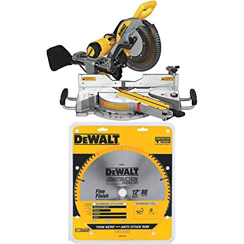 DEWALT DWS779 12" Sliding Compound Miter Saw with DEWALT DW3128 Series 20 12-Inch 80 Tooth ATB Thin Kerf Crosscutting Miter Saw Blade with 1-Inch Arbor