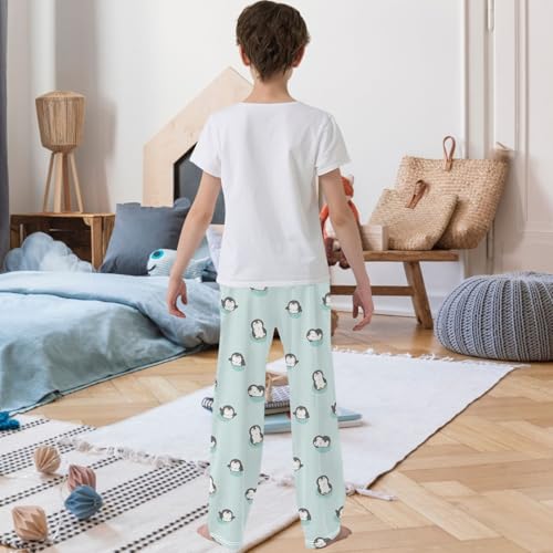 Boy's Pants Baby Penguin Sleep Green Jogger Pants Elastic Waist Long Bottoms Trousers with Pockets 6-14 Years3