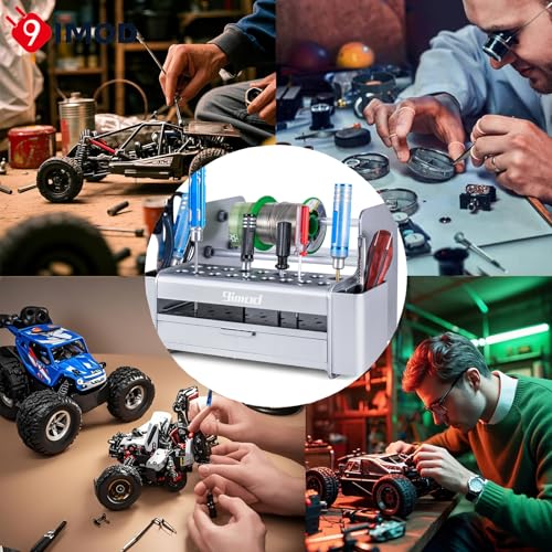 Image of RC Tool Organizer Storage Stand Rack, Small Parts Tool Box, Desktop Hand Tool Stand, Repair Tool Storage Holder with 4 Drawers for Hardware, Screws, Bolts, Nails, Beads, Jewelry & More (Silver)