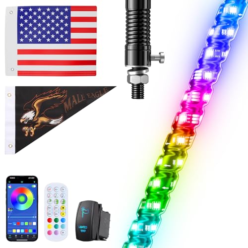 Image of Ehaho 1 PC 6FT Whip Lights with Spring Base, APP & Remote Control Led Whip Lights for Side by Side, Spiral RGB Chasing Lighted Whips with Rocker Switch, Music Led Whips for UTV ATV RZR SXS Can-Am