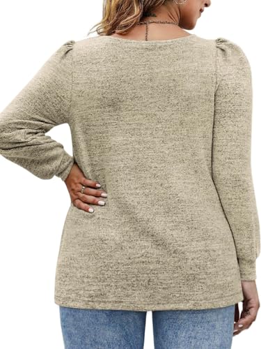 Image of VOGRACE Womens-Plus-Size-Tops Crew Neck Puff Sleeve Shirts Casual Tunic Sweatshirts XL-5XL