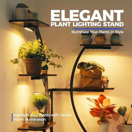 Image of Barrina LS12 Corner Plant Stand with Grow Light, 62.2 inch Tall 9-Tier Plant Shelf for Large Plant, Warm Full Spectrum T5 Grow Lights, S-Shape Corner Flower Holder for Living Room, Home Decor, Gardening