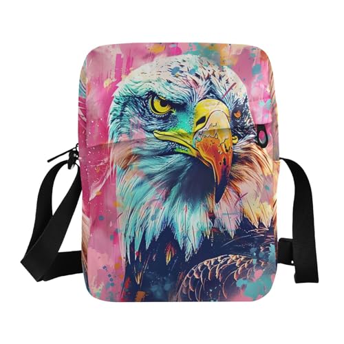Crossbody Bag American Bald Eagle Pink Graffiti Messenger Bag for Women Men Purse Shoulder Bag Satchel Bag with Adjustable Strap 214B6102