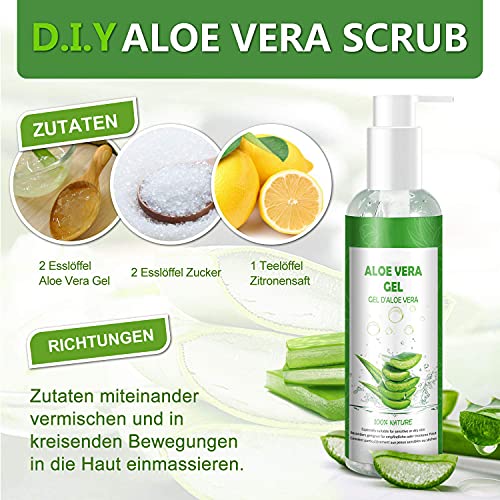 Aloe Vera Gel 100% Pur - für Gesicht Haare Körper - Natürliche, Beruhigende und Pflegende Feuchtigkeitscreme After Sun - Ideal Naturkosmetik für Trockene, Strapazierte Haut & Sonnenbrand - 250ml