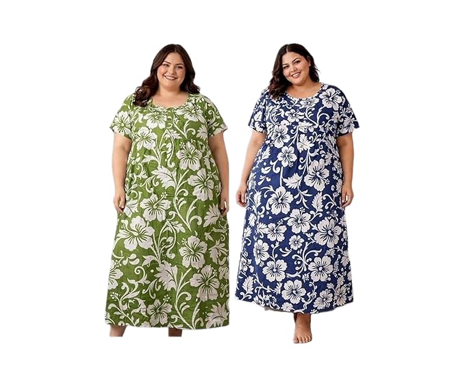 niloufo Women's Plus Size Cotton Nighty with Pocket | Soft Breathable Printed Maxi Night Gown | Comfortable Full Length Nightdress for Women | 3XL, 4XL, 5XL, 6XL, 7XL-picture-13