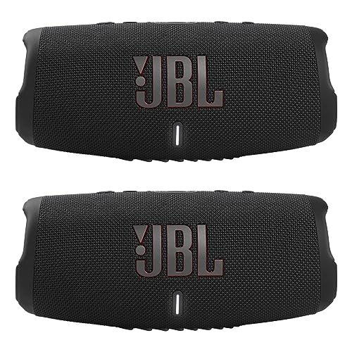 JBL Charge 5 Portable Waterproof Bluetooth Speaker with Powerbank - Pair (Black/Black)