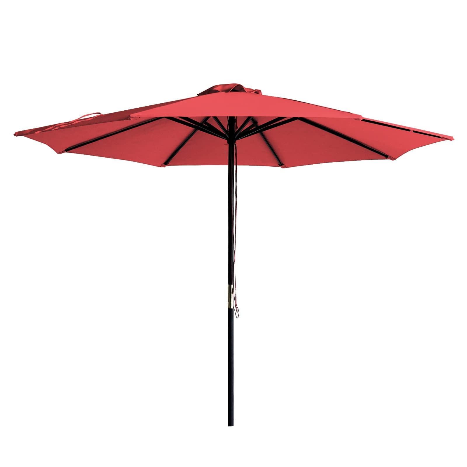 SUNNYARD 9FT Wood Patio Umbrella Outdoor Market Table Umbrella with Pulley Lift,3 Adjustable Heights,Red