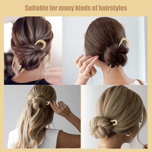 Pack of 2 French Hair Pin U-Shaped Hair Pin 14.2 cm Large Metal French Pin for All Hair Types of Women (Gold & Silver) - Image 4