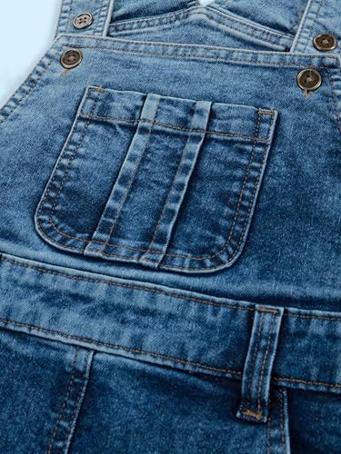 Image of KiddoPanti Girls Solid A-Line Fit Pinafore 5 Pocket Denim Dungaree Skirt