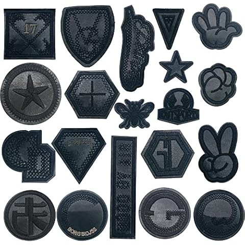 Woohome 20 PCS Iron on Patches, Badge Embroidered Fabric Iron on or Sew on Patches Black Embroidered Appliques Sticker Patches for Clothes Hat Jeans Cover