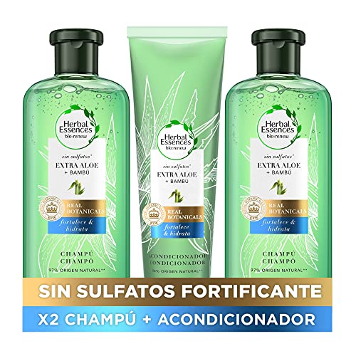 Herbal Essences Champú Sin Sulfatos Sin Siliconas, Con Aloe Intenso Y Bambú + Acondicionador Sin Sulfatos Con Aloe Intenso Y Bambú, 2x380ml+275ml