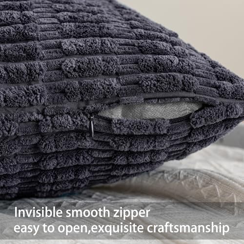 Image of Pack of 2 Corduroy Decorative Throw Pillow Covers 24x24 Inch, Dark Grey | Fall Soft Striped Pillow Covers Modern Farmhouse Home Decor Christmas Throw Pillow Covers for Sofa Living Room Couch Bed