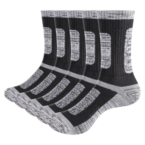 Mens Thick Cotton Work Socks For Men, Moisture Wicking Anti-Odor Outdoor Hiking Athletic Casual Mens Socks, 5 Pairs