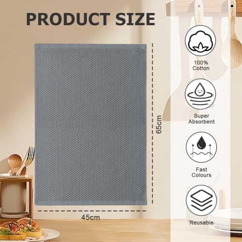 4 PCS Cotton Kitchen Towels,65 * 45cm Soft Absorbent & Quick Drying Quality Tea Towels,Waffle Weave Dish Towels,Machine Washable for Kitchen Cleaning,Tea & Bar Towels (Hybrid) - Image 3