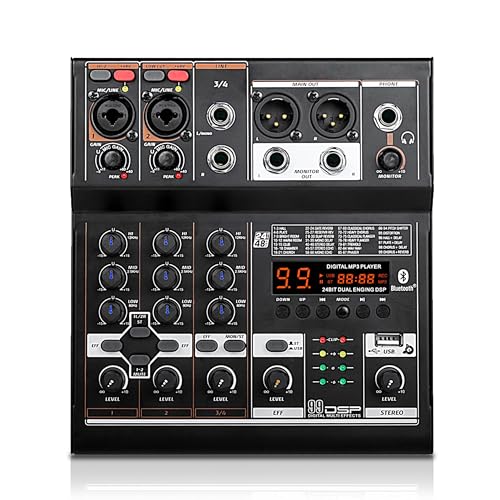 Image of Audio Array 4-Channel 3-Out Hybrid USB Summing Audio Mixer | 4 Analog & 2 Digital Channels | 99 DSP FX | 192kHz /24-Bit OTG | Balanced XLR Output | Phantom Power & Hi-Z | BE-4