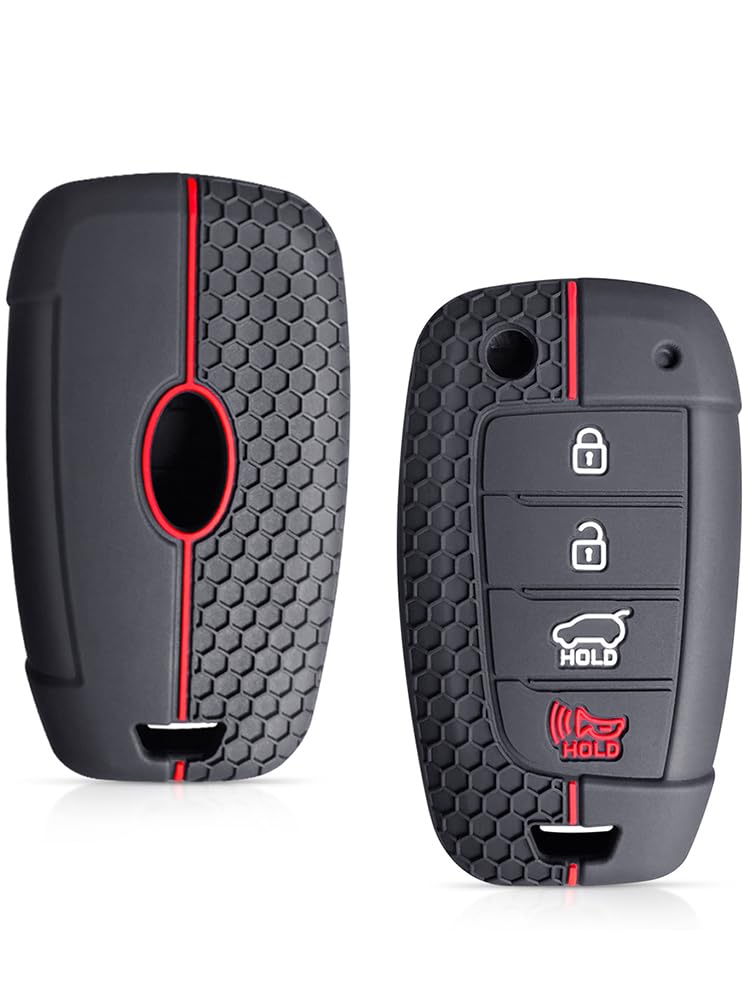 7Cylinder Silicone 4 Button Key Fob Cover Compatible with Hyundai - 2 Pcs Durable Cushiony High Quality Fob Cover for Accent Azera Creta Elanra Elantra Electric Kona Santa Fe Tuscon
