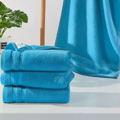 Image of Turquoise Hand Towels, Bathroom Hand Towels Set of 4 ,14 inchx30 inch - 100% Cotton | Lightweight | Thick 480GSM | Soft | Absorbent, Fluffy Towels Decorative Set, Bathroom & Kitchen Essentials, Turquoise Blue