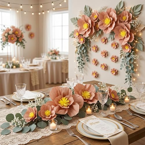 Image of Cholemy 24 Pcs Tissue Paper Flowers, Crepe Paper Flowers Decorations 8 inch 10 inch 12 inch for Wedding Party Baby Bridal Shower Carnival Party Birthday Nursery Wall Decor (Dusty Pink)