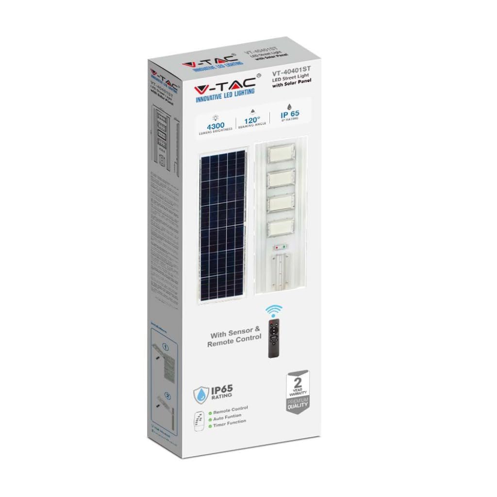 V-TAC Armatura Stradale LED SMD 50W con Pannello Solare Da 400W Colore Bianco 4000K IP65