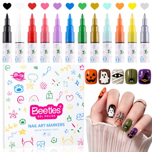 Beetles 12 Colors Nail Art Pens, 0.7mm Fast Color Filling Nail Polish Pens
