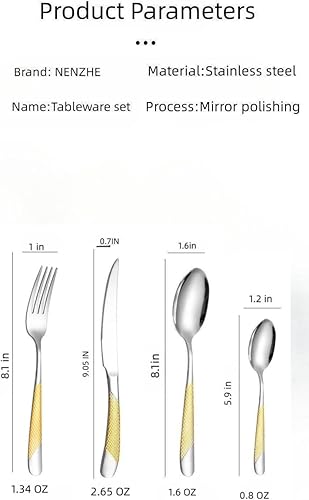 Miniatura 2 de Star Diamond - Juego de cubiertos plateados NENZHE de 24 piezas de acero inoxidable con mango pesado para 6 personas