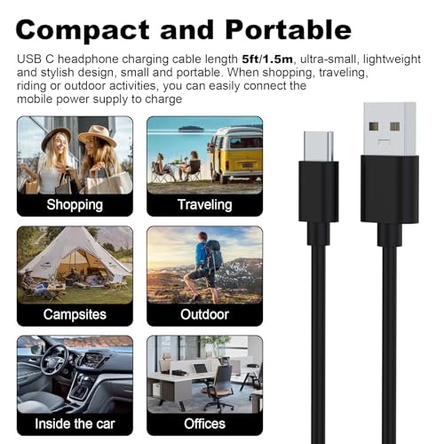 Image of WH-1000XM6 Charger Cable Compatible with Sony WH-1000XM6 WH-1000XM5 WH-1000XM4 WH-1000XM3 WH-CH720N WH-CH520 WH-XB910N WF-1000XM5 WF-1000XM4 WF-1000XM3 WF-C510 WI-C100 Headphones (150cm)