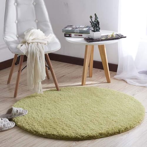 ラグ カーペット 丸型 パープル ズレ防止 洗える 夏 北欧 ラグマット 円形 すべり止め 無地 おしゃれ 柔らかい ふわふわ 軽量 折り畳み リビング/ホール/寝室 床暖房/ホットカーペット対応 (直径80p,グリーン)