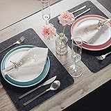 Tendak Filz Tischsets Platzset, mit 6 Tischset Abwischbar 44x32cm, 6 Untersetzer und 6 Besteckbeutel,Hitzebeständig und waschbar, Tischset Set aus Anthrazit,Geeignet für Esstisch (Dunkelgrau, 18Stück) - 2