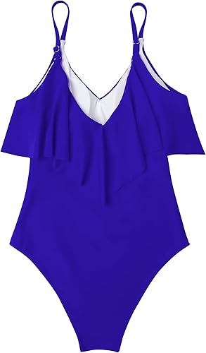 Miniatura 5 de SUUKSESS Trajes de baño de una pieza con volantes adelgazantes para mujer, con control de abdomen y fruncido