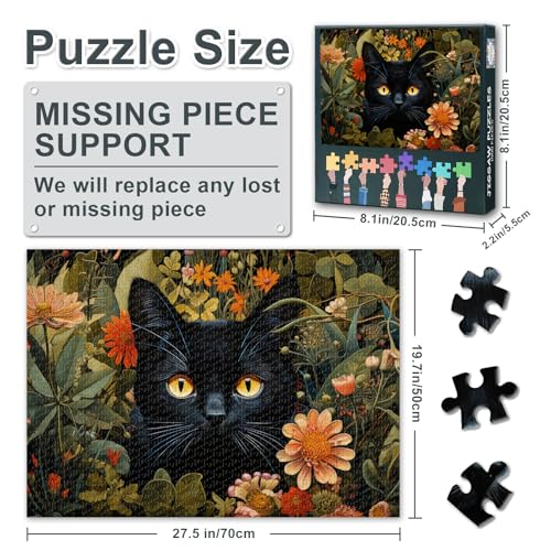 TUMOVO Rompecabezas para Adultos de 1000 Piezas Gato Negro Botánico Arte Felino 27.5x19.7 Pulgadas miniatura 2