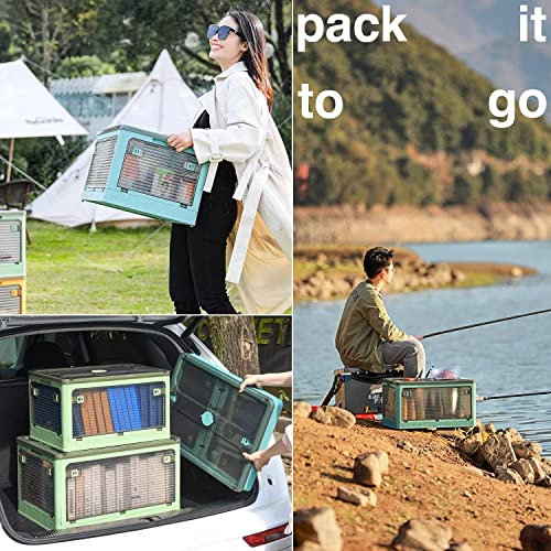 Wyzworks Transparent 5 Door Medium 30L Foldable Stackable Plastic Storage Box Tote W/Wheels, Designed For Clothing, Snack Pantry, Toys, Side Latching Locks, Quick Collapsible Organizing Bin, Orange #TOP5