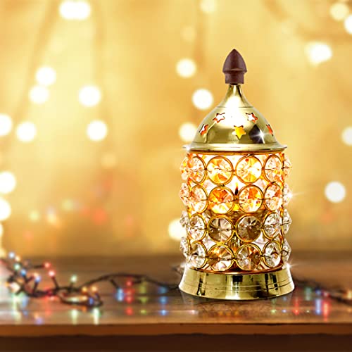 Image of Shubhkart Nitya Brass Crystal Diya for Diwali Decoration |Small Oil Lamp Lantern for Puja, Home Decor &Gifting |Decorative Deep Jyot Tea Light Holder for Mandir&Festivals (5.11 Inch,180gm), Multicolor