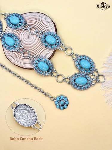 Image of Turquoise Chain Belt for Women, Western Cowgirl Concho Belt | Turquoise Concho Accents with Silver Chains for Western, Cowgirl, Rodeo, Festival and Denim Looks