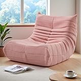 UTTQEW Pouf canapé de sol, chaise de sol avec dossier, fauteuil de lecture confortable pour paresseux, fauteuil inclinable, pour chambre à coucher, salon, Sherpa, rose, 105 x 86 x 75 cm
