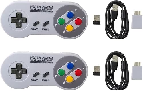 Controlador de juego inalámbrico 2X 2.4G para SNES, controlador de joystick con receptor inalámbrico USB compatible con sistemas operativos