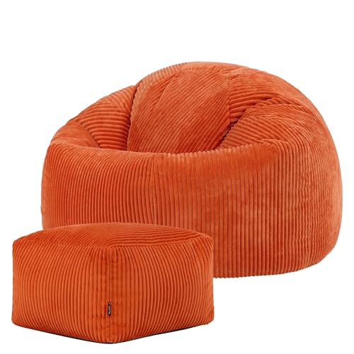 Icon Kingston Sitzsack mit Hocker Cord, Orange, Sitzsack Erwachsene mit Füllung, Bean Bag, Cord Sessel, Lounge Sessel, Lounge Stuhl, Schlafzimmer, Wohnzimmer, Wohnzimmer Möbel Icon Kingston Sitzsack mit Hocker Cord, Orange, Sitzsack Erwachsene mit Füllung, Bean Bag, Cord Sessel, Lounge Sessel, Lounge Stuhl, Schlafzimmer, Wohnzimmer, Wohnzimmer Möbel