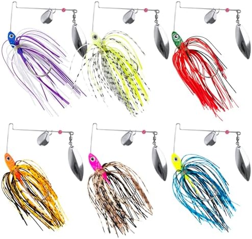 6 Pcs Bass Spinner Baits, Spinnerbait Fishing Lures Hard Metal Sw...