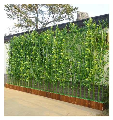 Valla de privacidad de bambú artificial para exteriores, resistente a los rayos UV, con base de madera, divisor temporal de habitación, plantas de imitación verdes (60 cm, 10 postes)