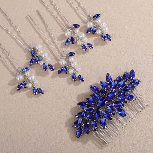 Set de 6 peines de fiesta con cristales azules miniatura 5