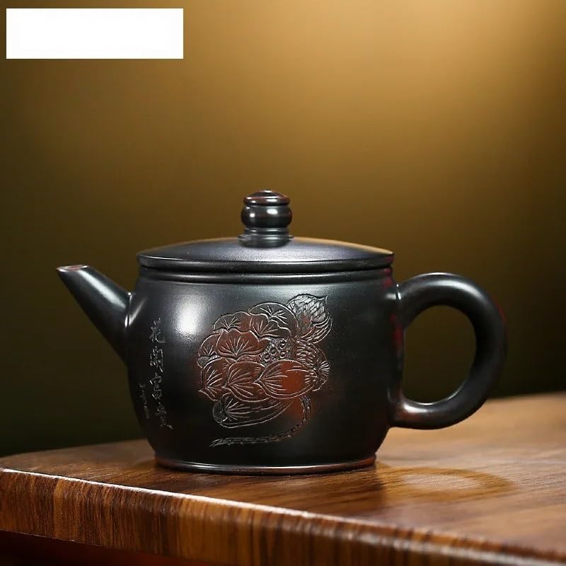 Théière Vintage en Argile Violette de 260 ML, fabriquée à la Main en Grande quantité à partir de Terre Crue Violette, avec Filtre et Accessoires pour Service à thé Zisha.