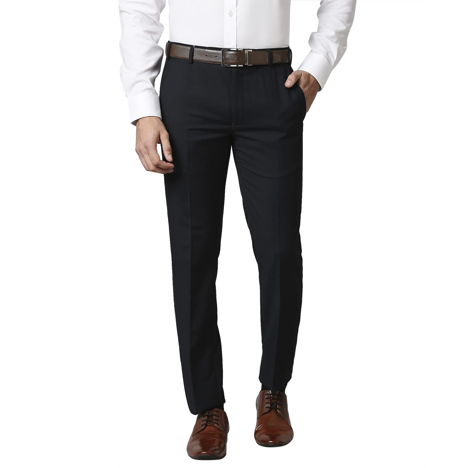 park avenue Men's Terry Rayon Blend Solid Pattern Super Slim Fit Flat Front Formal Trouser-picture-13