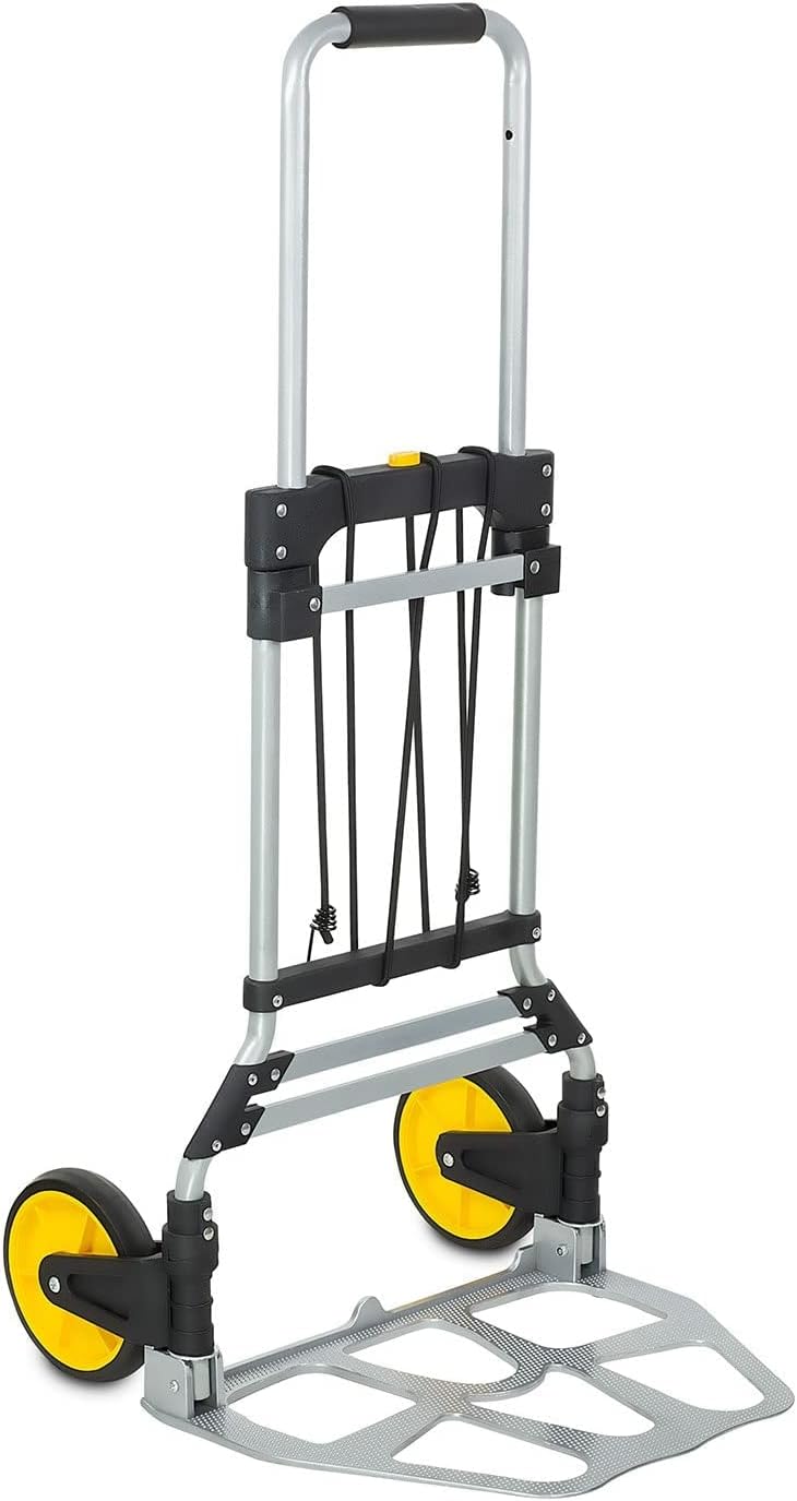 Mount Plus A1 Compact Folding Hand Truck and Dolly with Capacity of 264lbs | Aluminum Heavy-Duty Luggage Trolley Cart with Telescoping Handle and Rubber Wheels | Good for Indoor Outdoor Moving Travel