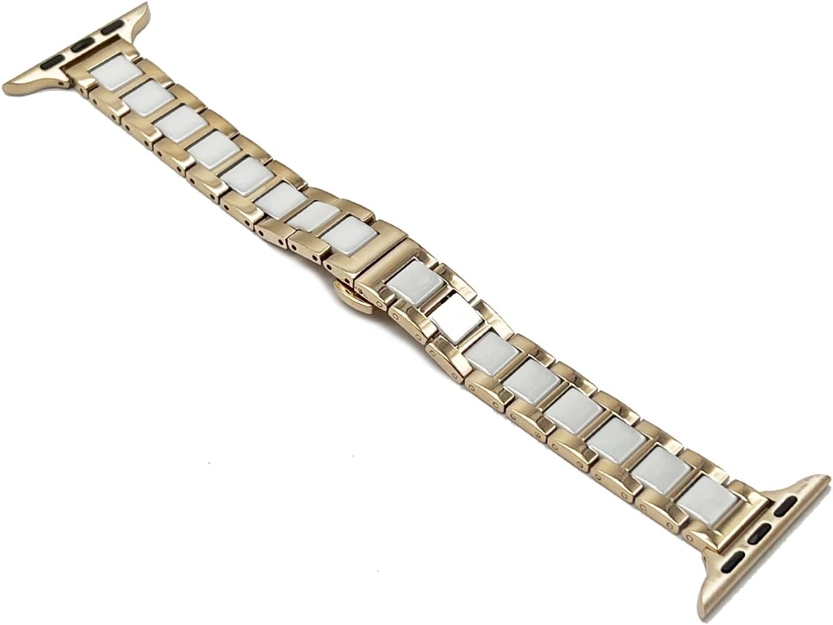 MeShow Ceramics Stainless Steel Band for Apple Watch 41mm 40mm 38mm Two Tone Stainless Steel Watch Band Ceramic Strap for Apple watch iWatch 8 7 6 5 4 3 2 1 SE