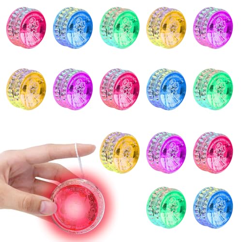 PLLYPE YoYo - Juego de 15 luces LED de plástico Responsive Yoyo, rodamiento de bolas reactivo, JoJo luminoso, juguete para principiantes, yoyó para niños, LED para fiestas, regalos para invitados