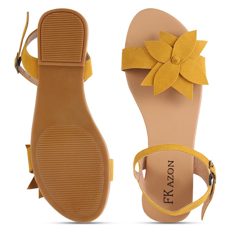Women's Stylish Sandles – Trendy Casual Velvet Slip-On Sandals with Flower Design|FK_015_YELLOW_P2-picture-22