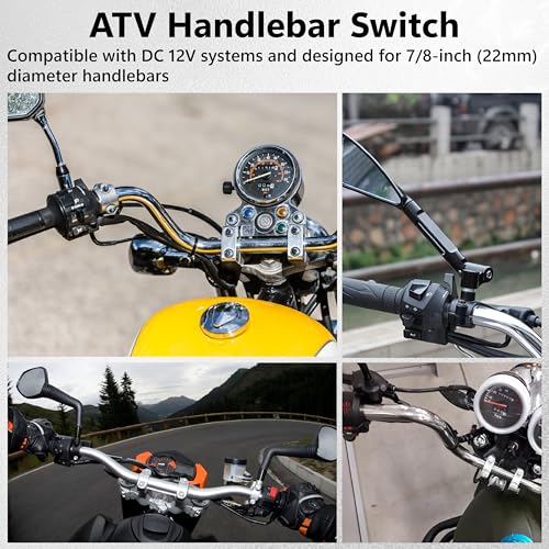 Image of Motorcycle Handlebar Switch 12V, Waterproof Motorcycle Light Toggle Switch | Aluminum Alloy ATV Light ON Off Switches, for Motorcycle ATV UTV Scooters, Fits 7 /8 inch Handlebars (22mm)