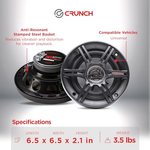 Crunch 2 Pack 6.5 Inch Car Audio Speakers, 300 Watt MAX 3 Way Full Range Speaker Set with 1 Inch Tweeter & Spade Terminal Connectors, CS-653 - Image 5